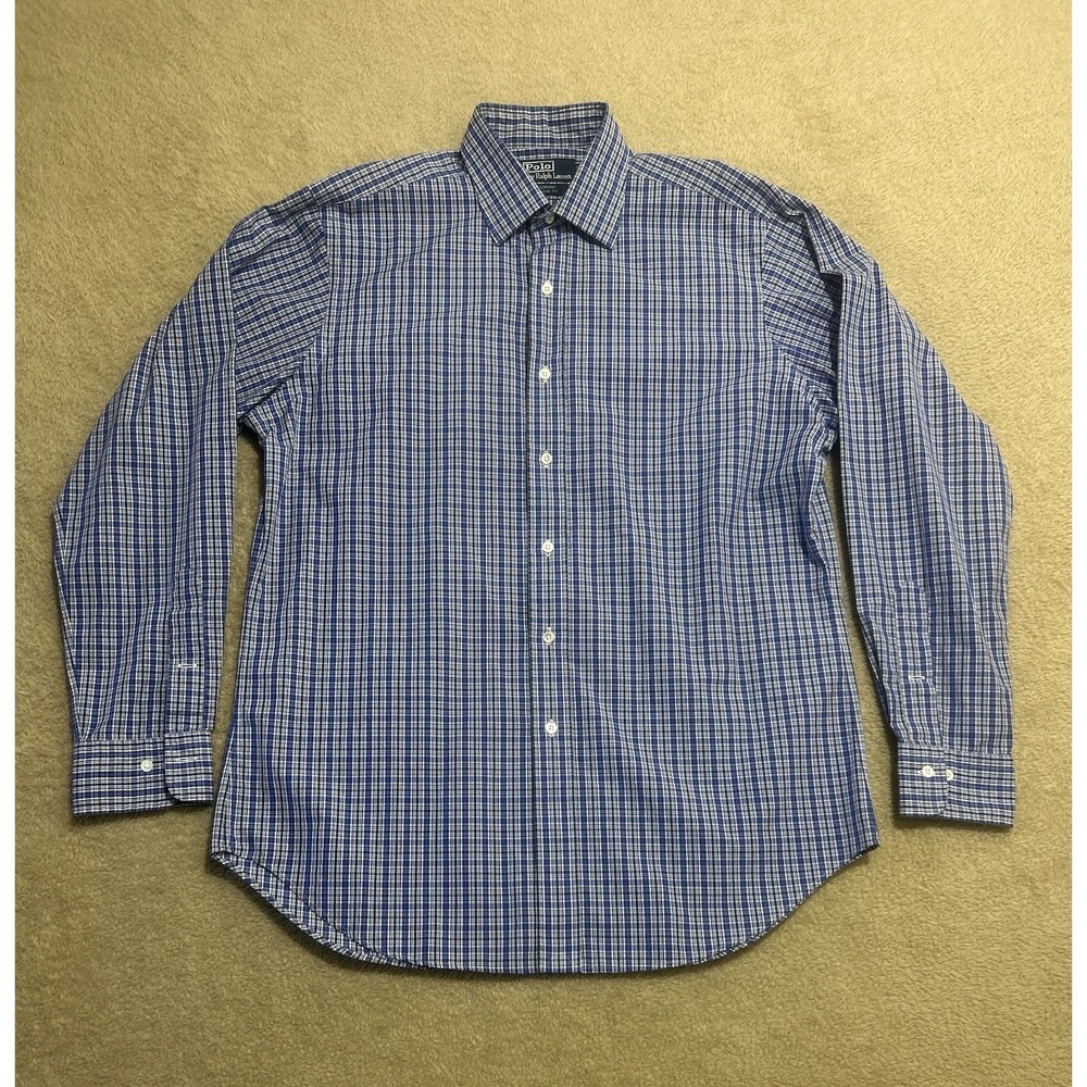 VTG Polo Ralph Lauren Curham Classic Fit Plaid Blue-White 16 34/35 Business